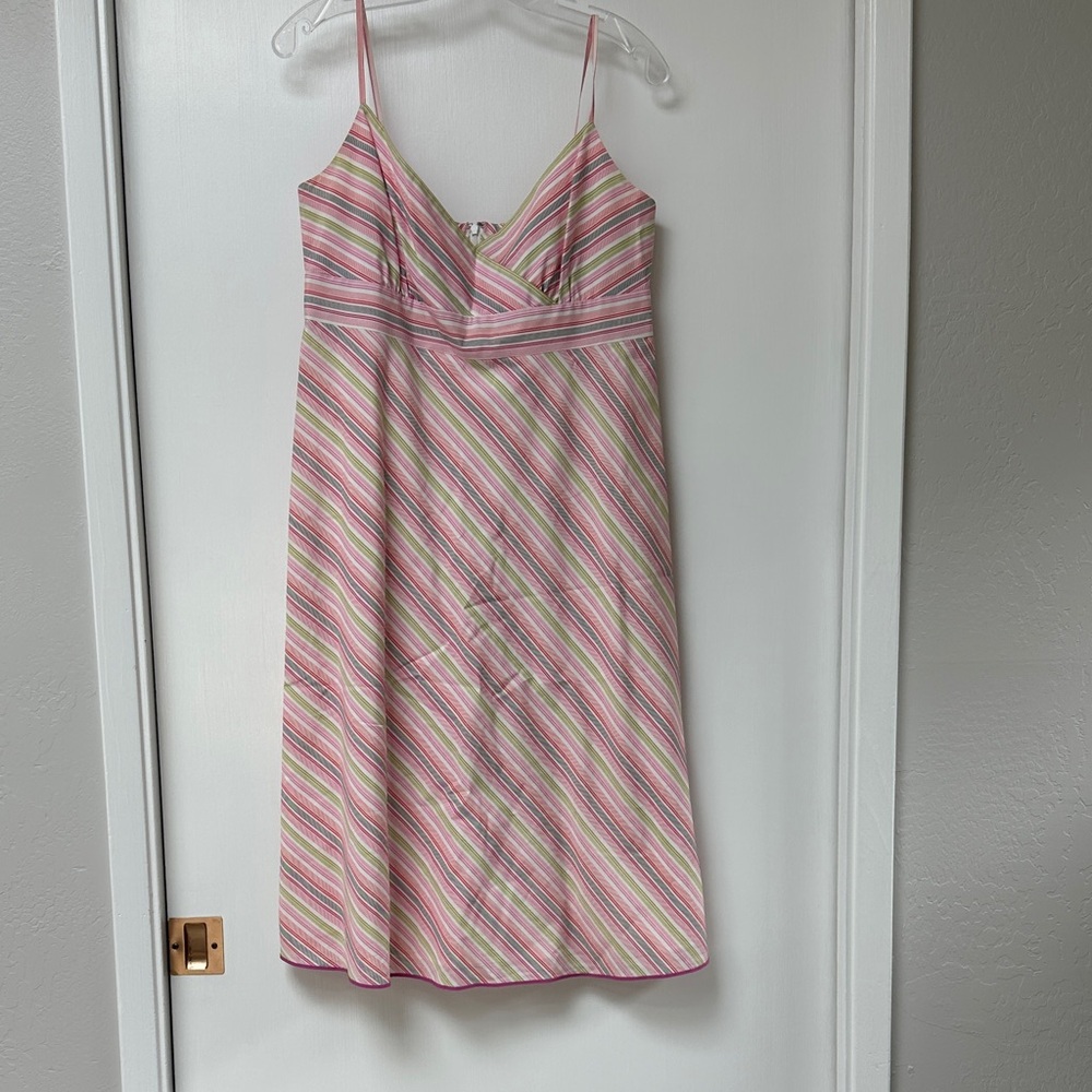 J Crew Striped Pink and Green Spaghetti Strap Dress